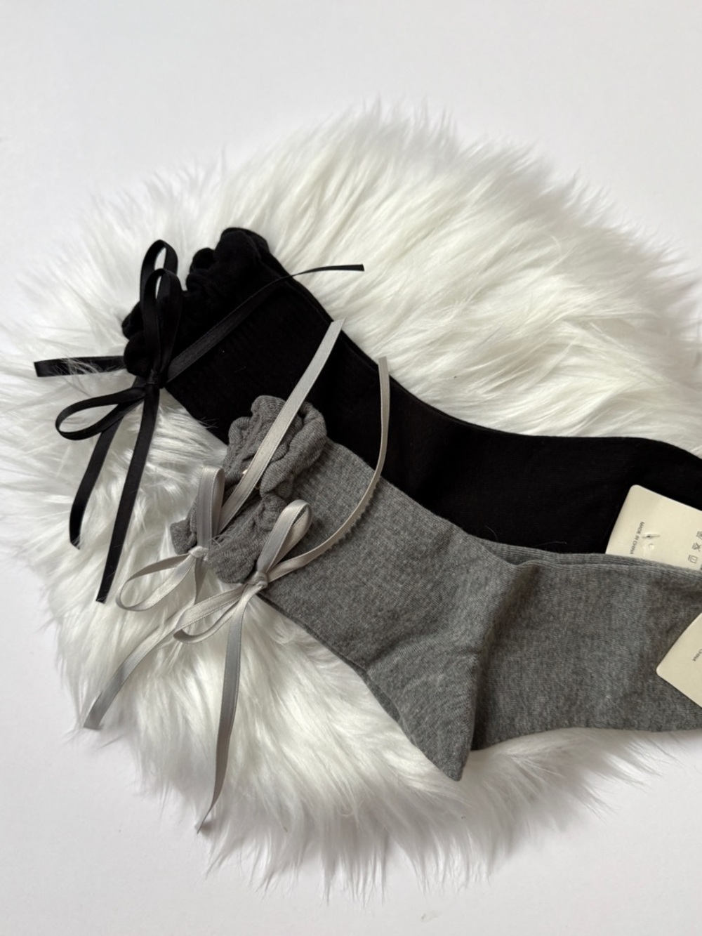 Socks with bows Set of 2 Paits Black + Grey color New One size US 5-9